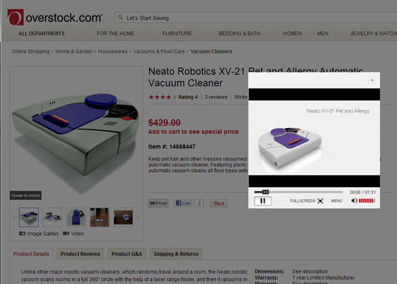Some of Overstock’s product videos are used to describe somewhat unfamiliar products like this robot vacuum.
